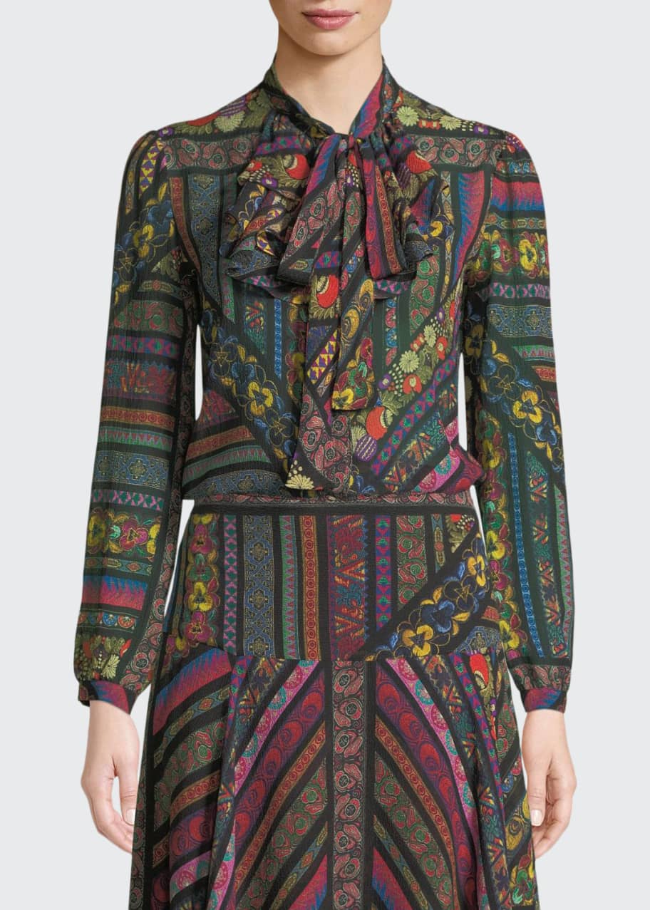 Etro RibbonPrint Silk Jabot Blouse Bergdorf Goodman