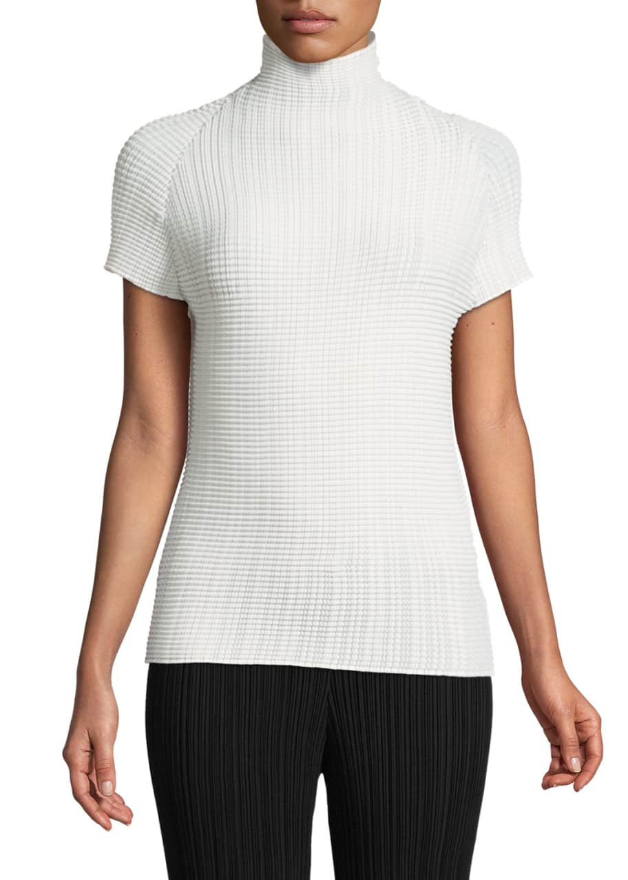 Issey Miyake Turtleneck Short-Sleeve Textured Knit Top - Bergdorf Goodman