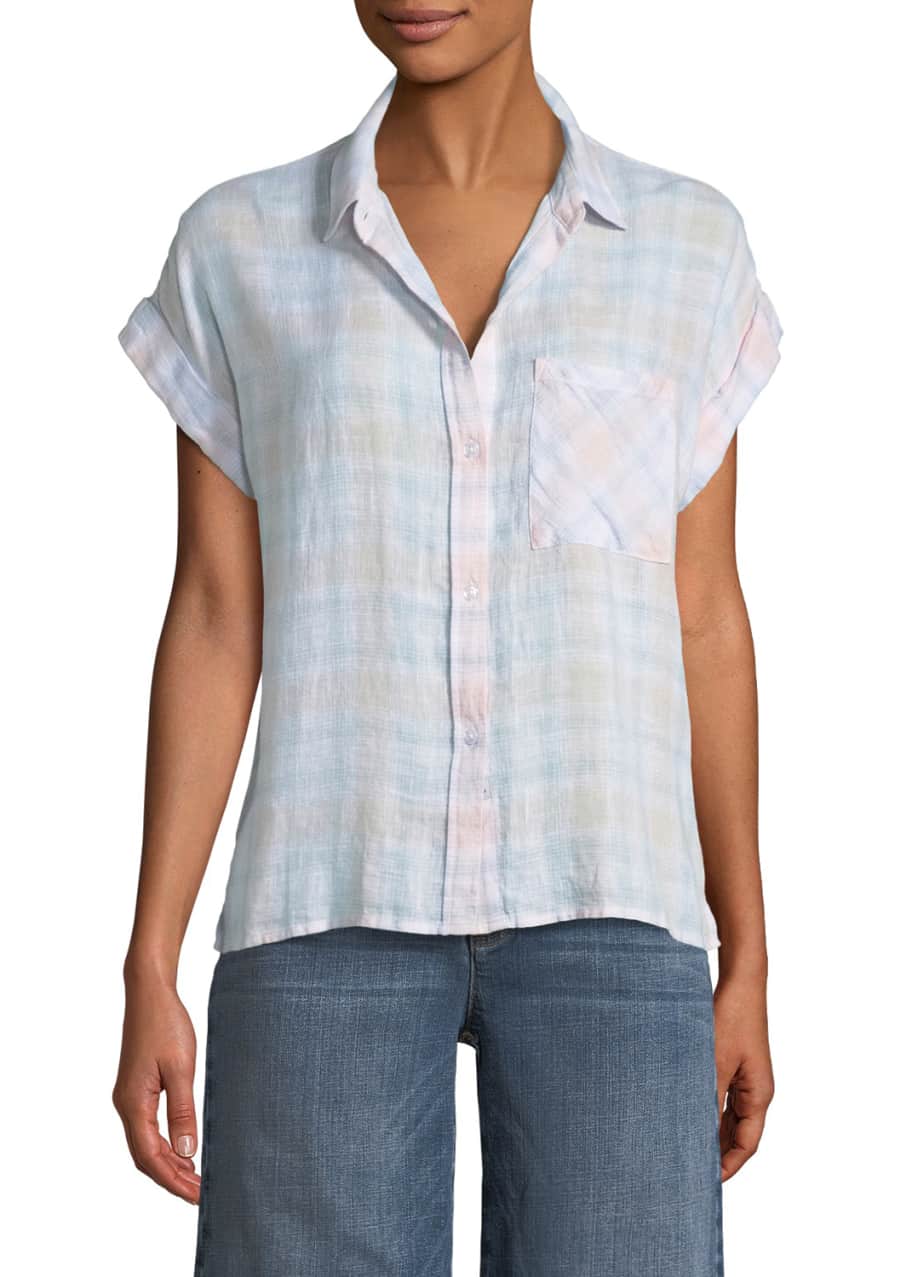 Image 1 of 1: Whitney Plaid Short-Sleeve Button-Down Top