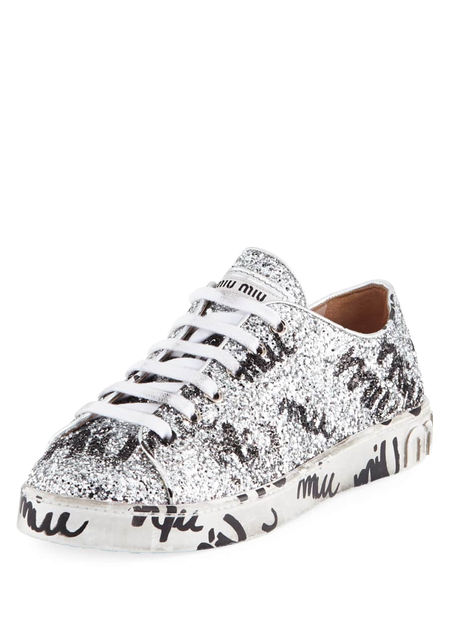 Miu Miu Logo Glitter Platform Sneakers Bergdorf Goodman