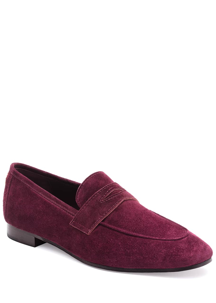 Bougeotte Suede SlipOn Penny Loafer, Wine Bergdorf Goodman