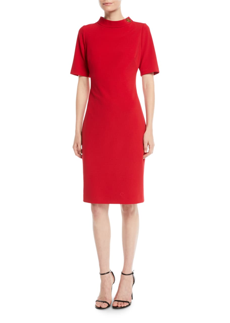 Badgley Mischka Collection Turn Lock Faille Short Sleeve Sheath Dress Bergdorf Goodman 