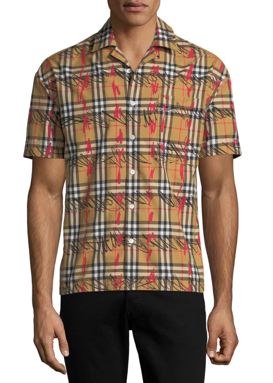Burberry scribble check cotton shirt best sale