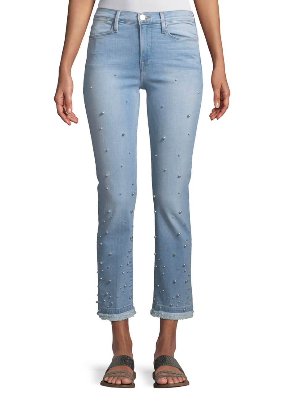 Image 1 of 1: Le High Pearl Straight-Leg Cropped Jeans