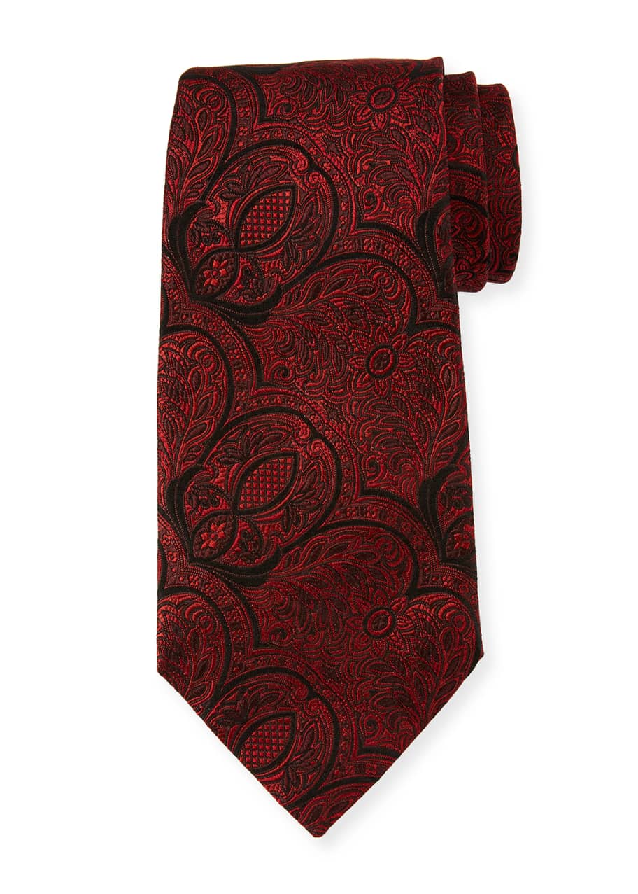 Image 1 of 1: Tonal Paisley Silk Tie, Red