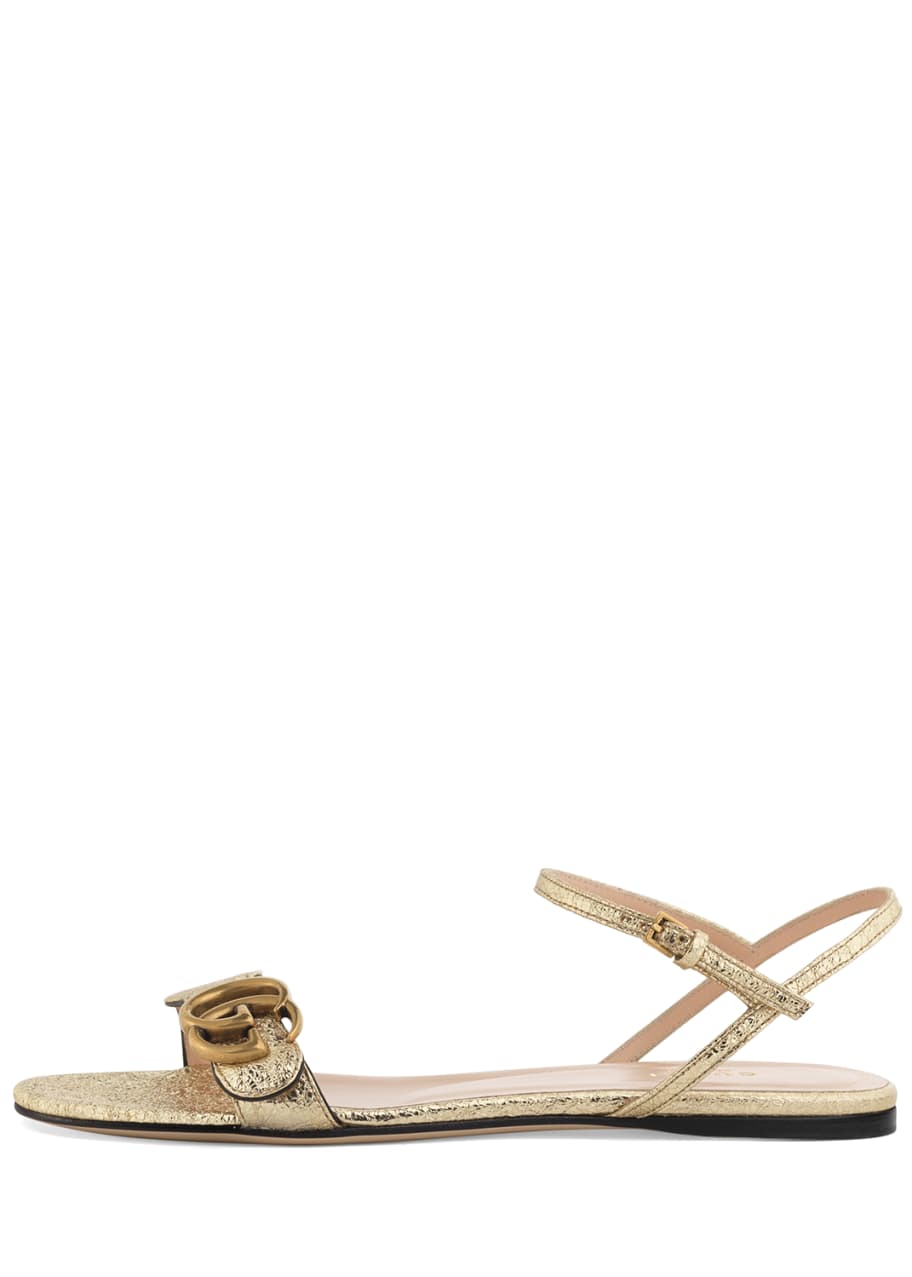 Gucci Marmont Flat Double-G Metallic Leather Sandals - Bergdorf Goodman