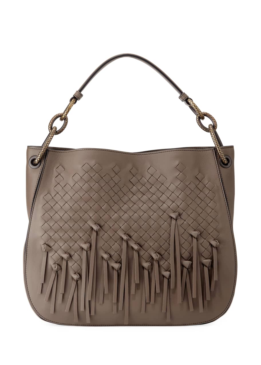 Image 1 of 1: Charleston Fringe Loop Small Intrecciato Woven Hobo Bag