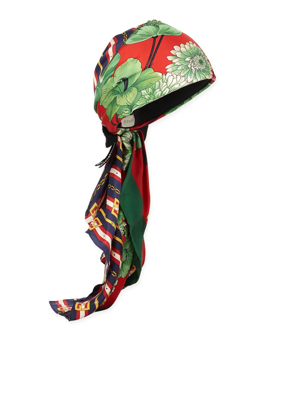Image 1 of 1: GG Belts & Spring Bouquet Printed Silk Twill Headband