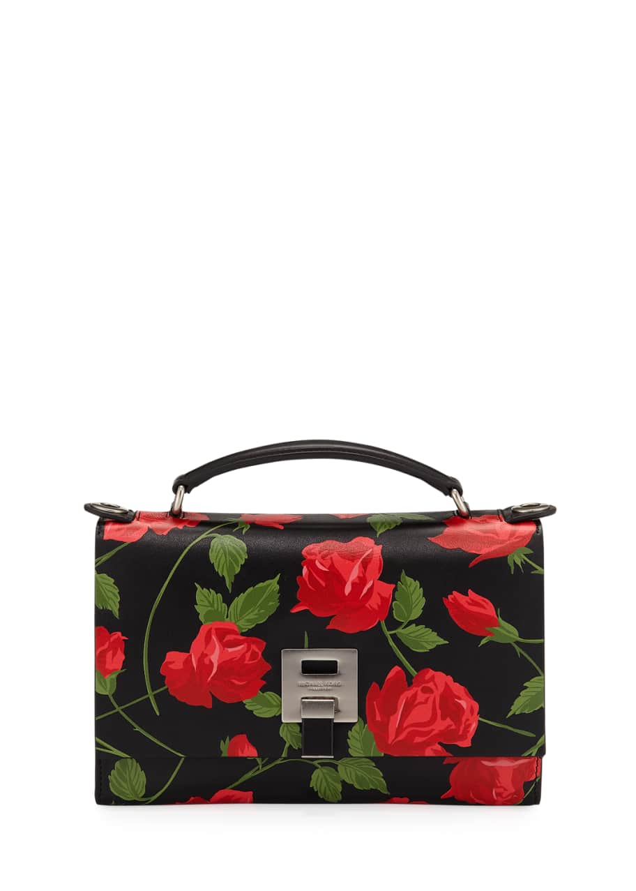 Michael Kors Collection Stemmed Roses Leather Shoulder Bag