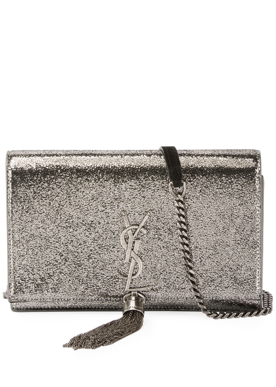 YSL Grey Embossed Leather Kate Tassel Wallet-On-Chain (WOC) QTB2BRILEB003