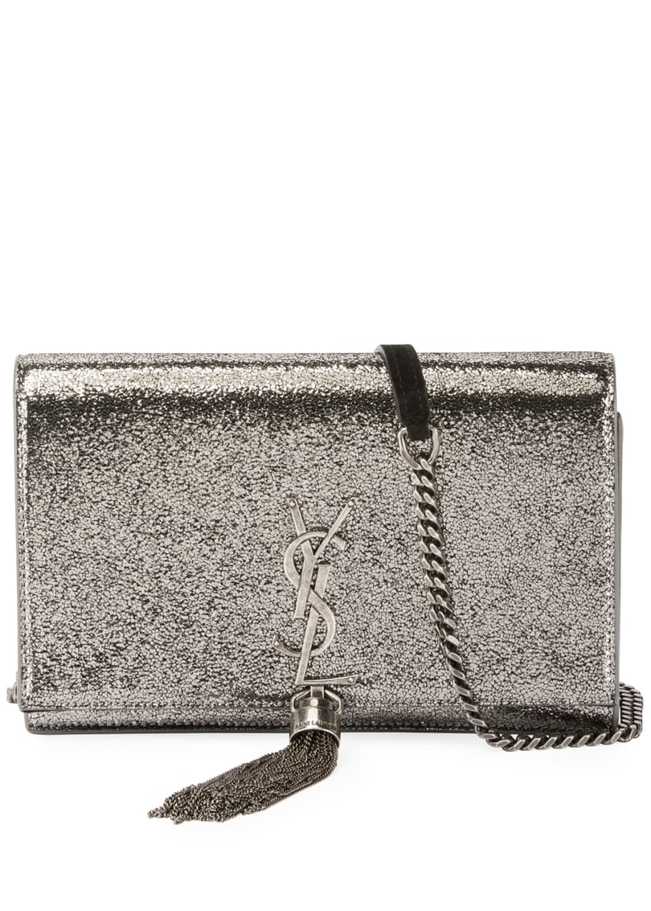 Saint Laurent Black Leather and Silver Star Kate Wallet on Chain