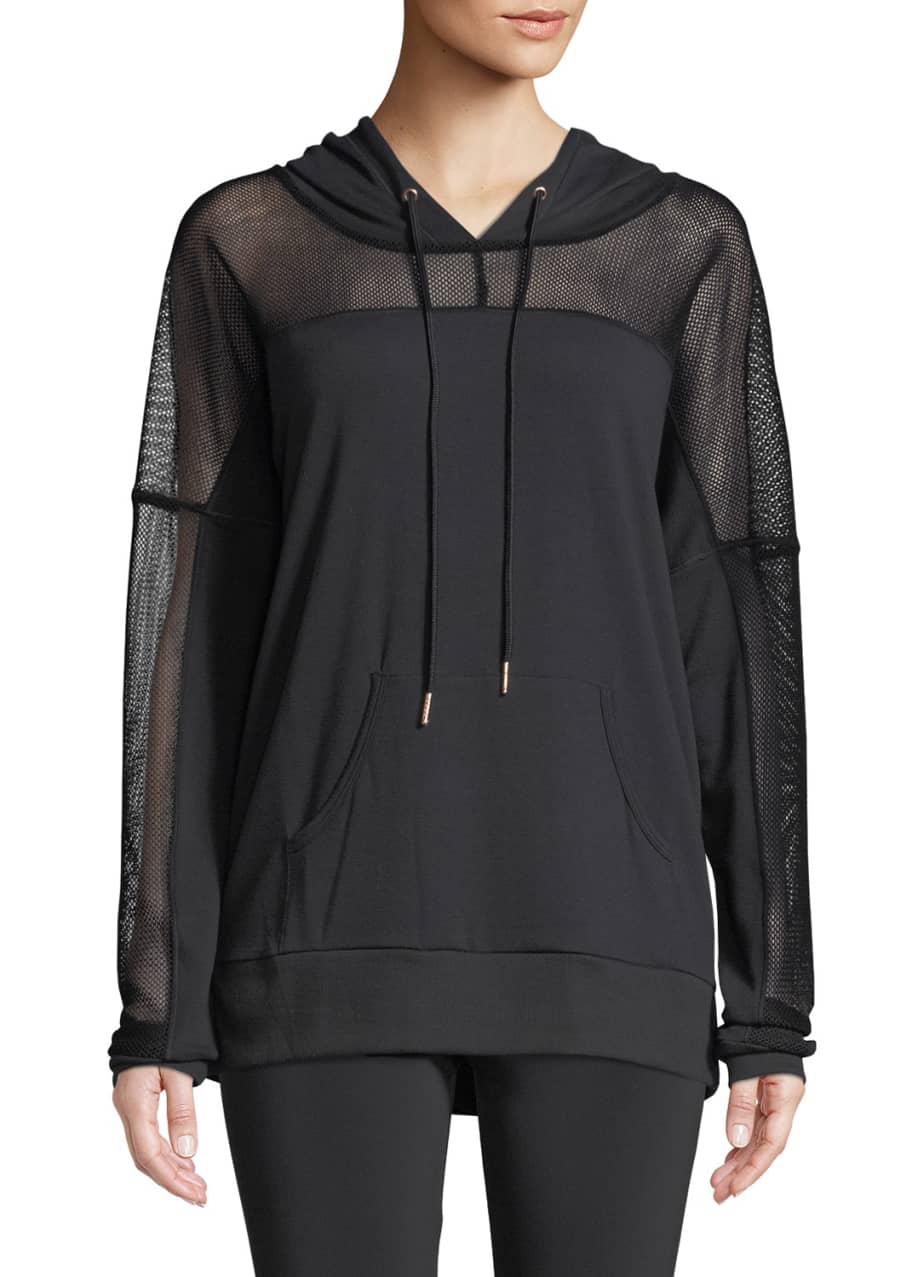 Image 1 of 1: Hooded Long-Sleeve Mesh Pullover