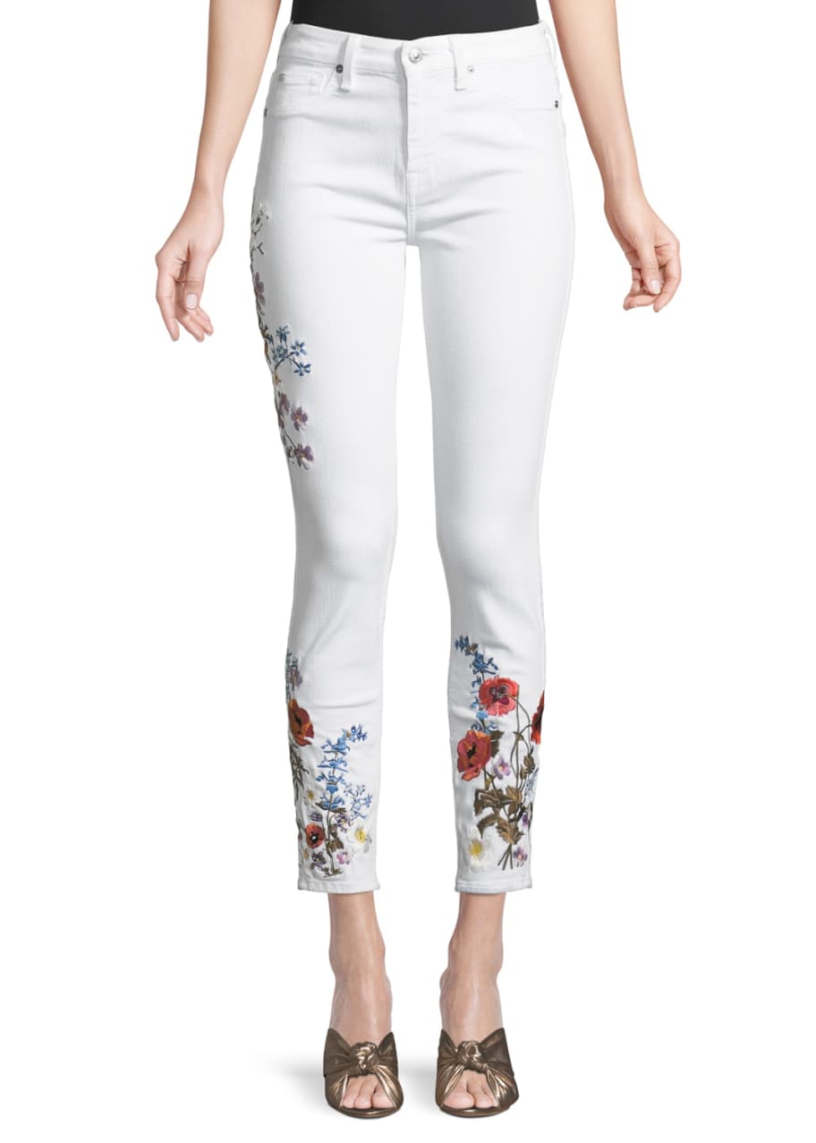 7 for all mankind Floral Embroidered Ankle Skinny Jeans - Bergdorf Goodman