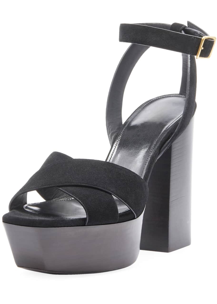 Saint Laurent Farrah Suede Platform Sandals Bergdorf Goodman