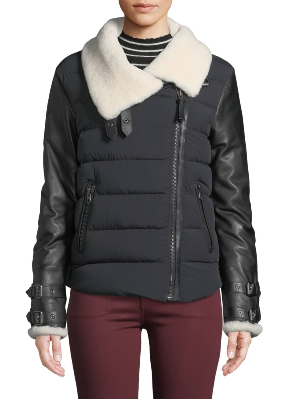 Mackage Jovie Quilted Puffer Moto Jacket w Sheepskin Fur