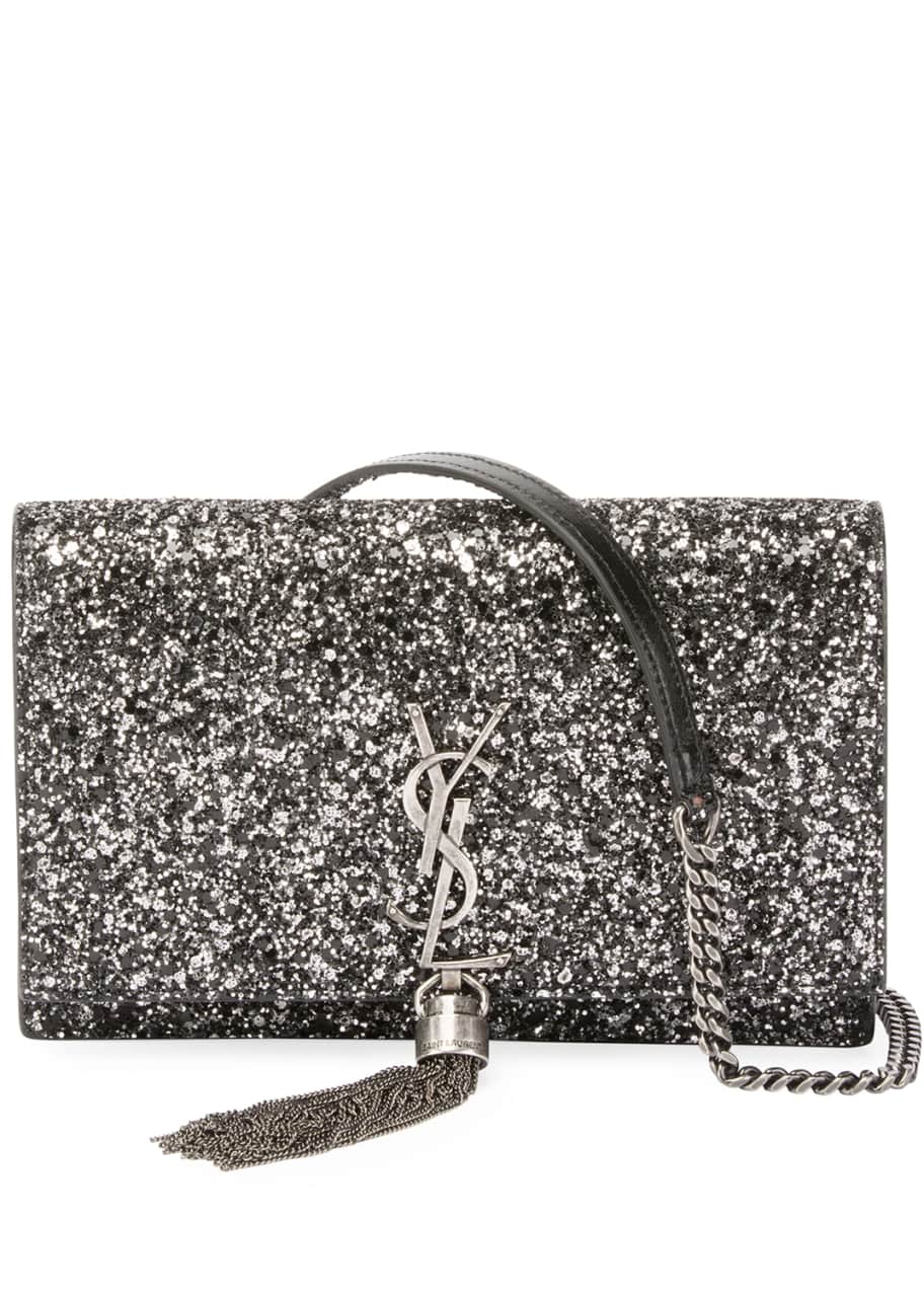 Saint Laurent Kate Monogram YSL Glitter Wallet on Chain Bergdorf