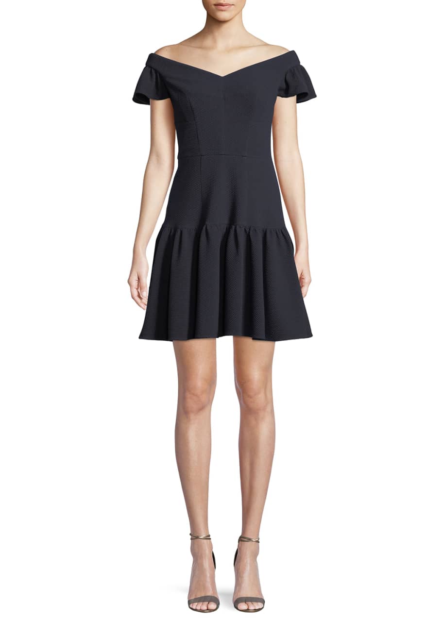 Image 1 of 1: Textured Off-the-Shoulder Mini Dress