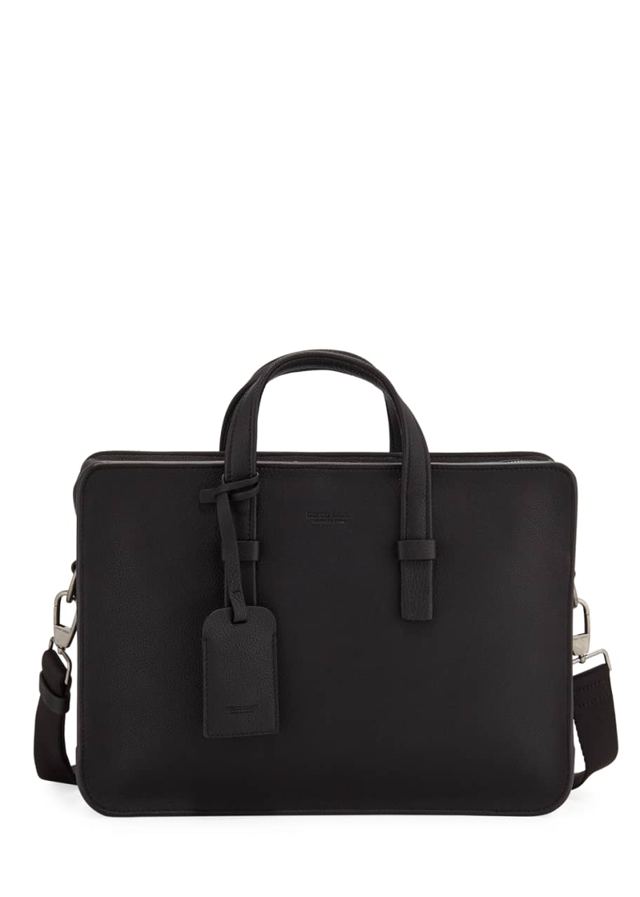 Giorgio Armani Men's Tumbled Calf Leather Briefcase, Black - Bergdorf ...