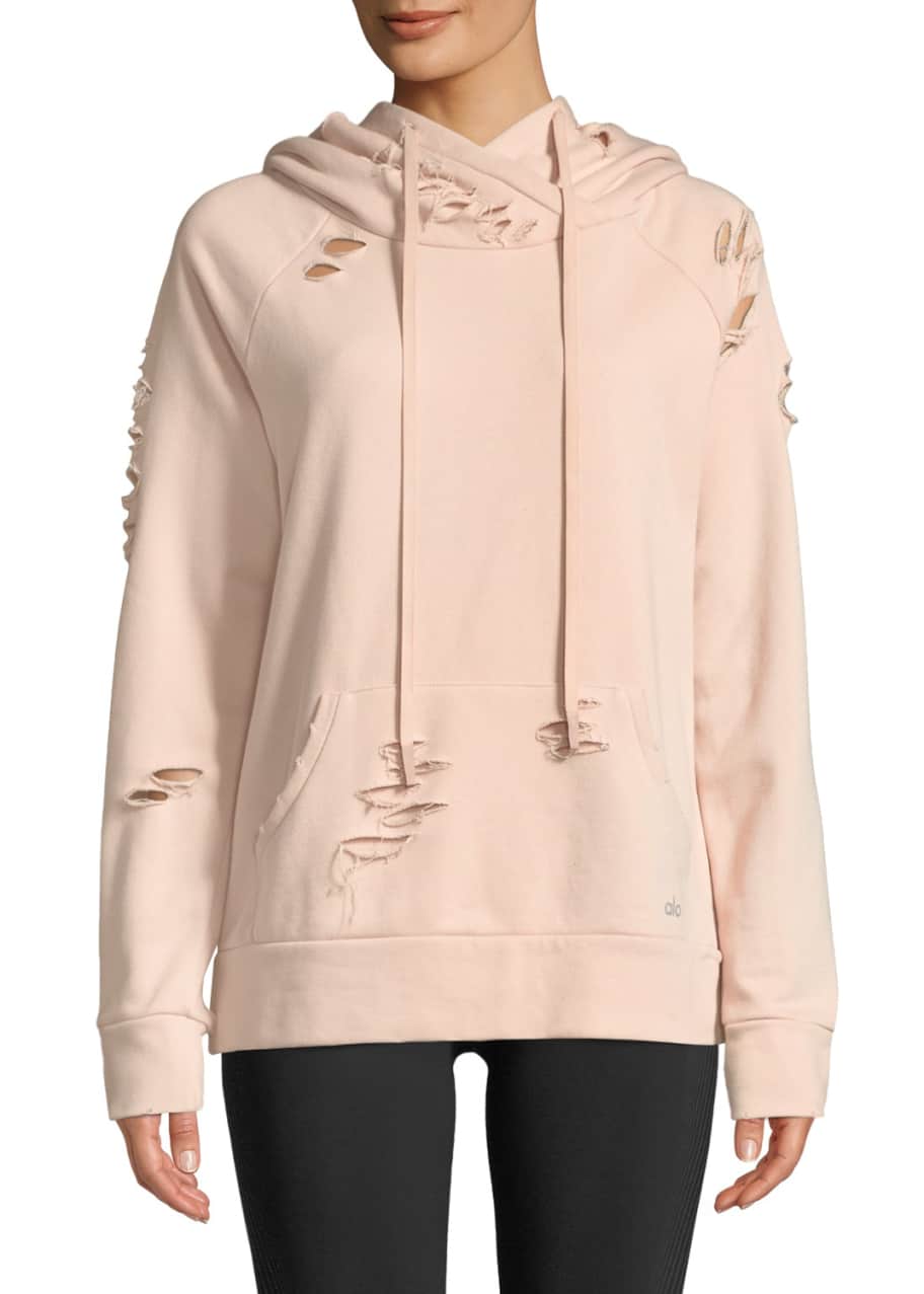 Alo yoga distressed hooded sweatshirt deals
