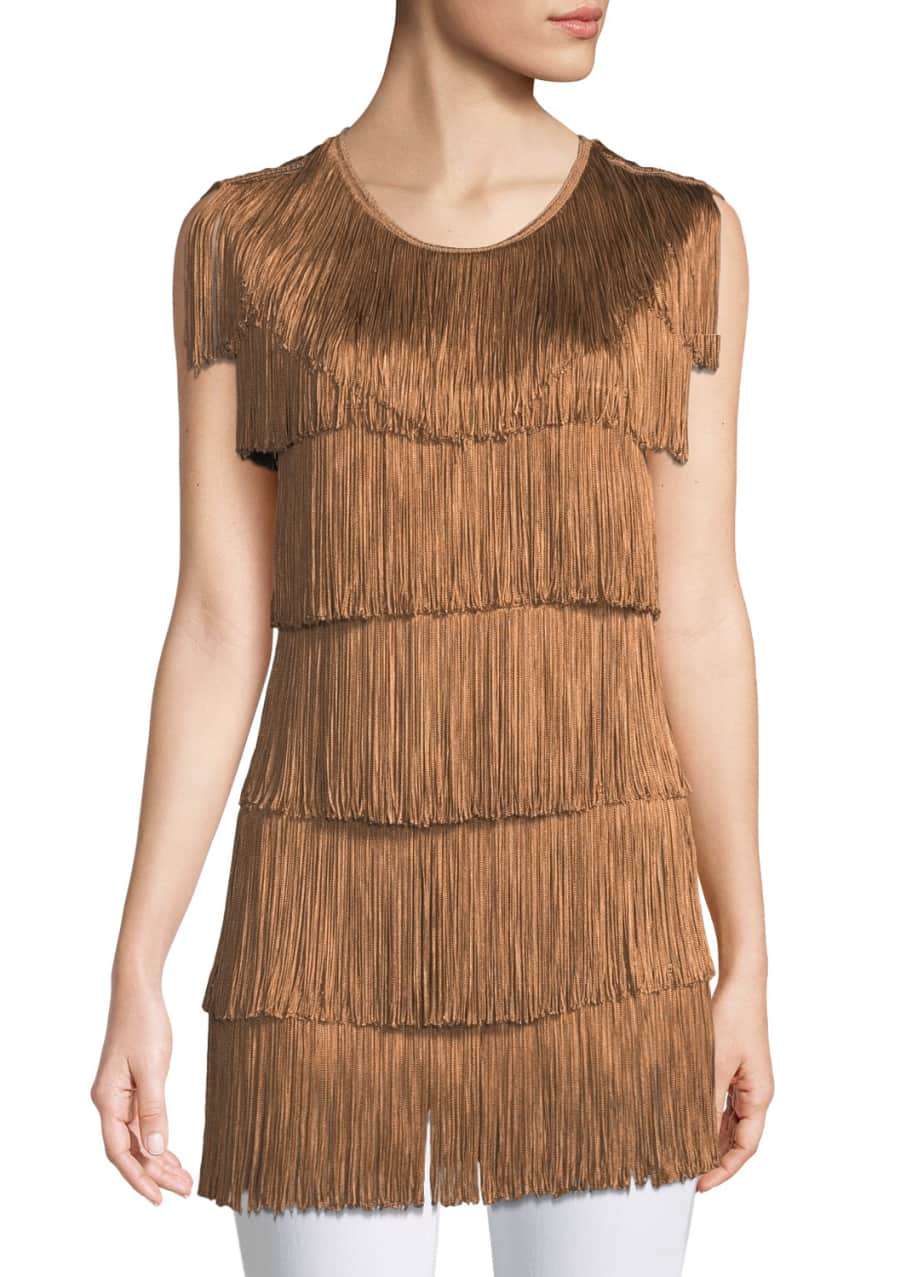 Norma Kamali Stretchy All Over Fringe Top Bergdorf Goodman