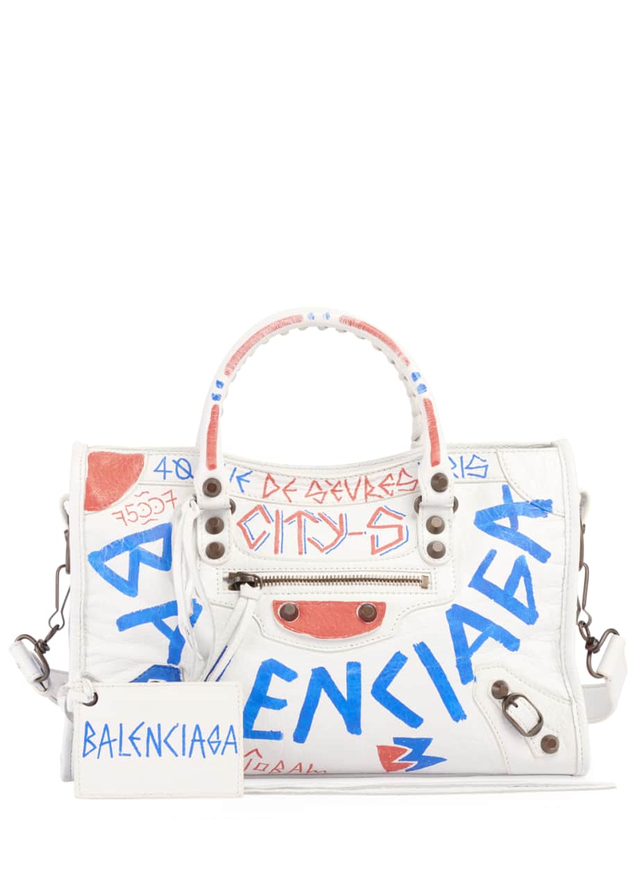 balenciaga classic city aj small graffiti satchel bag