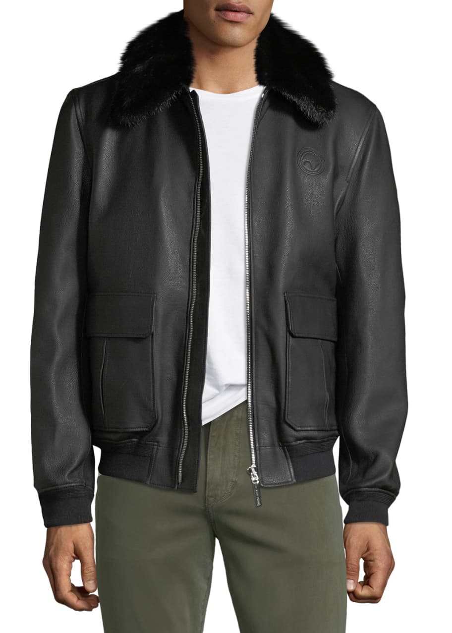 Stefano Ricci Men's Leather Bomber Jacket Black