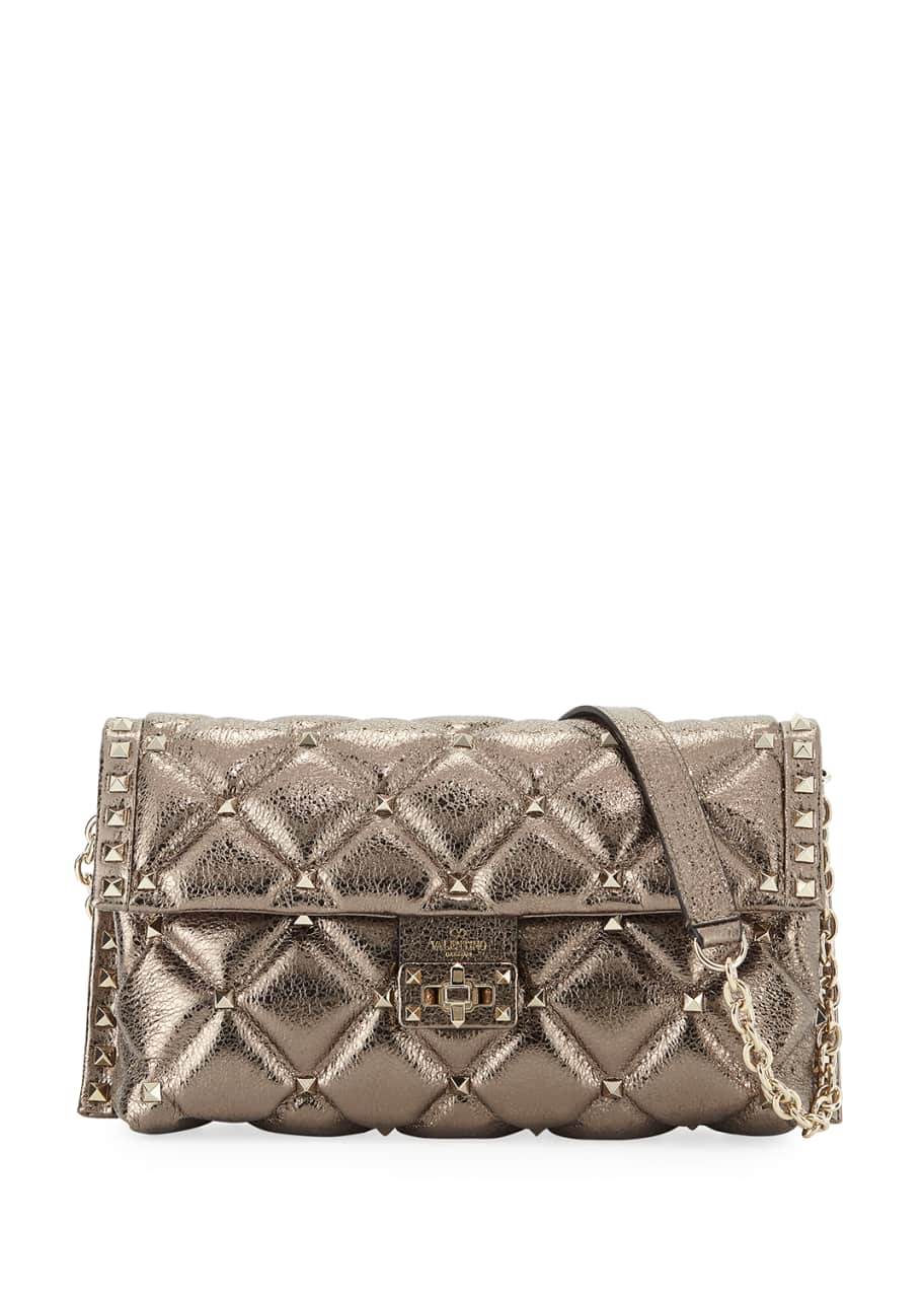 Valentino Metallic Silver Quilted Leather Mini Candystud Top Handle Bag  Valentino