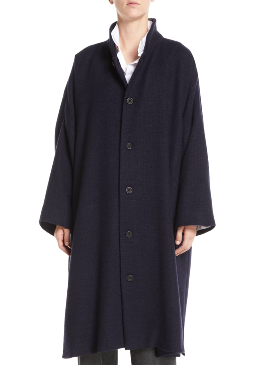 Eskandar Stand-Collar Button-Front Long Imperial Cashmere Coat