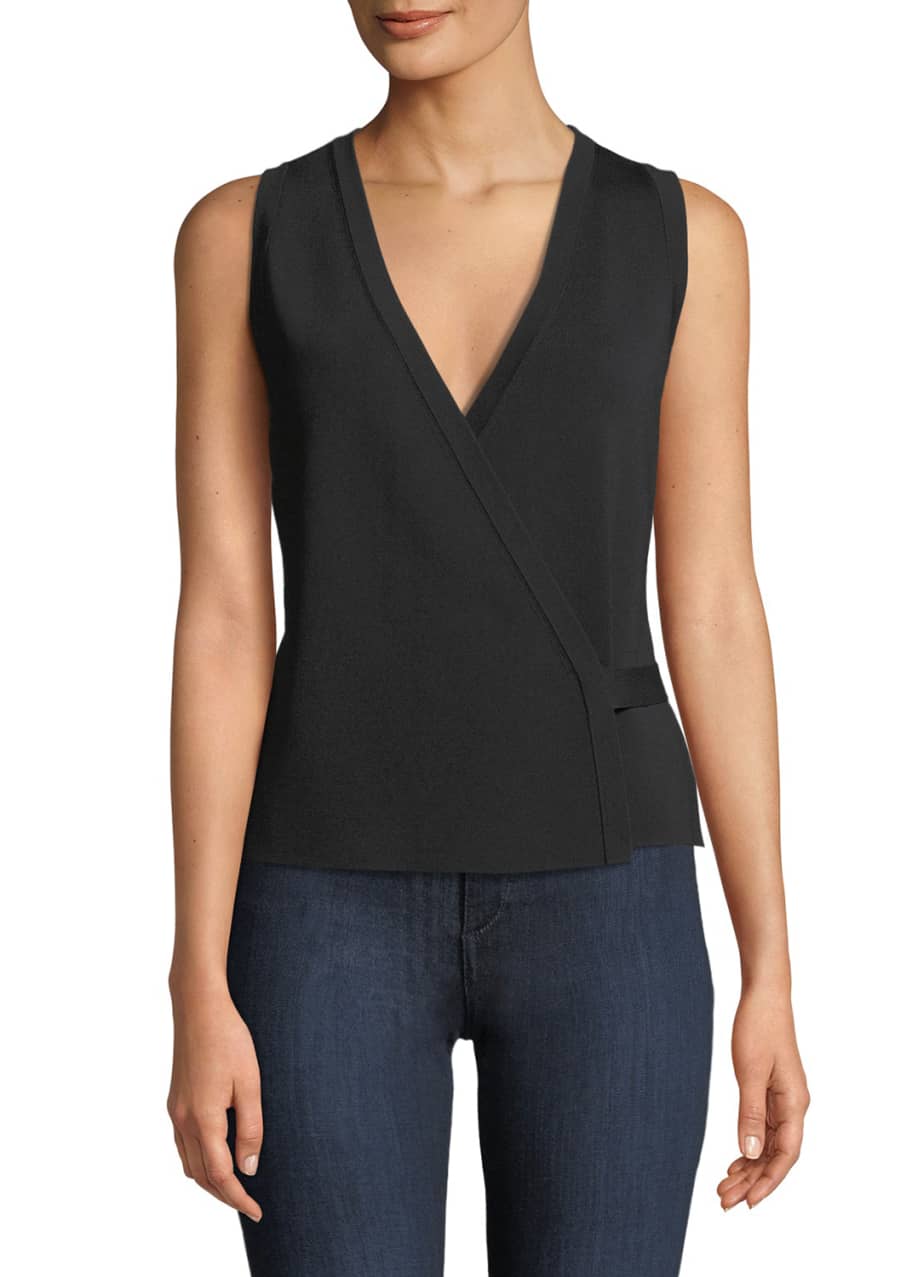 Theory Sleeveless Lustrate Crepe Wrap Top Bergdorf Goodman