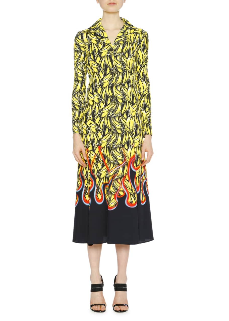 Banana Flame Collared Long Sleeve Dress