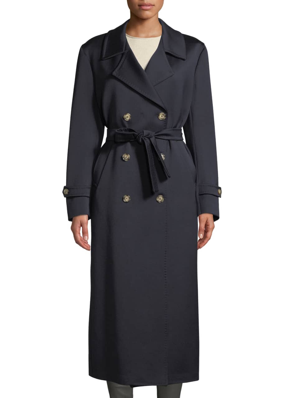 Image 1 of 1: The Christie Double-Breasted Sateen Wool Trench Coat