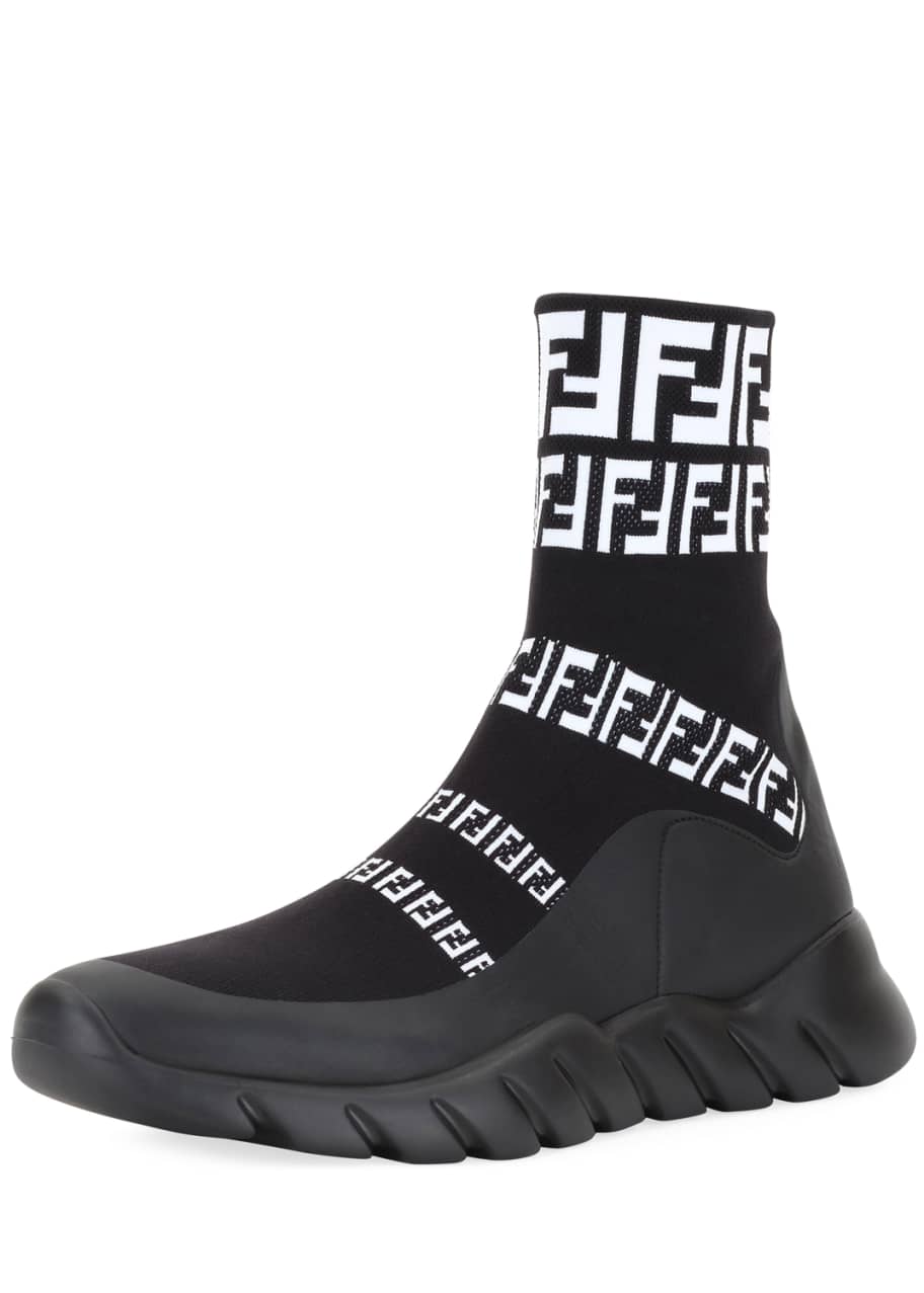 Fendi Logo Sock Sneaker Boots in White