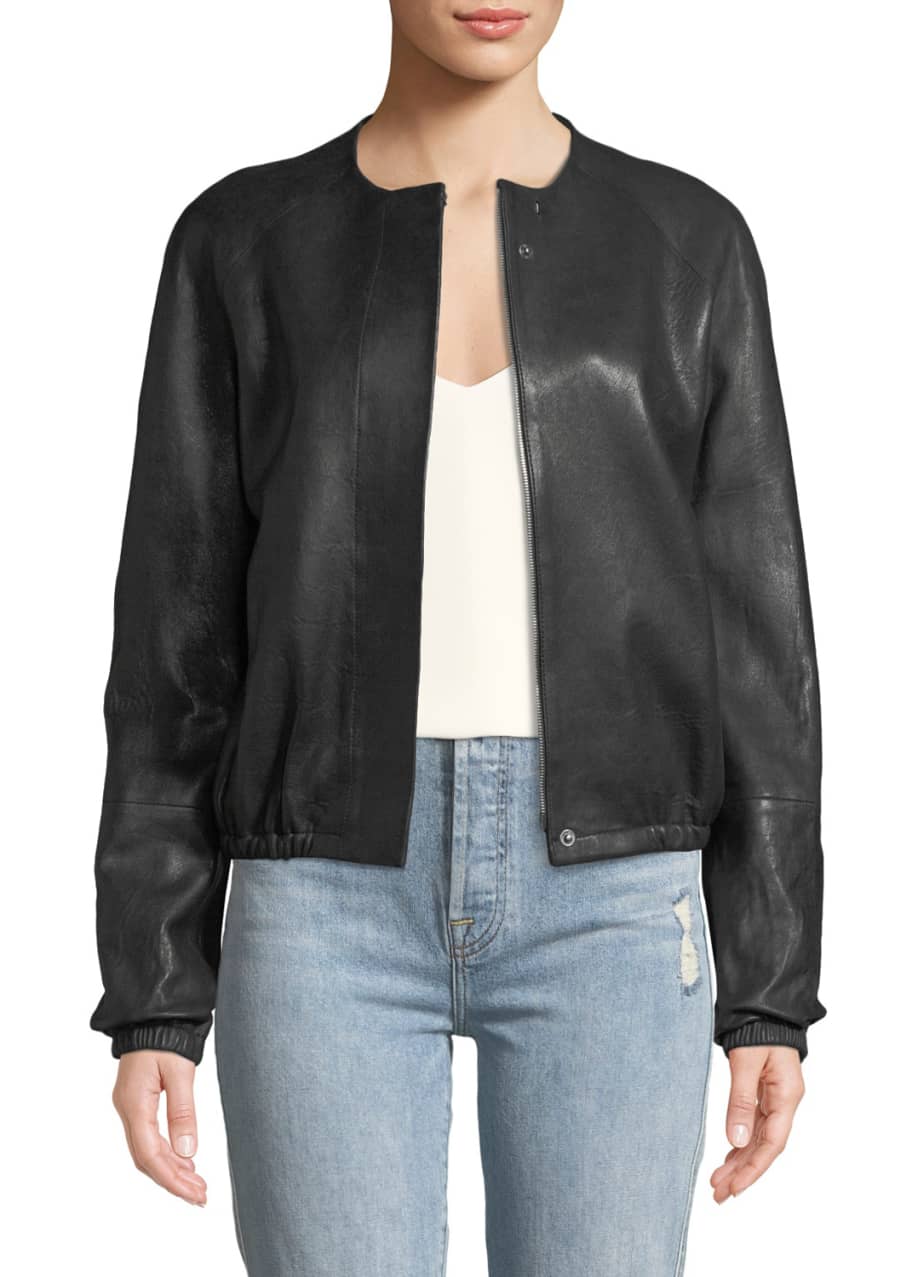Elizabeth James Tinley Collarless Leather Bomber Jacket