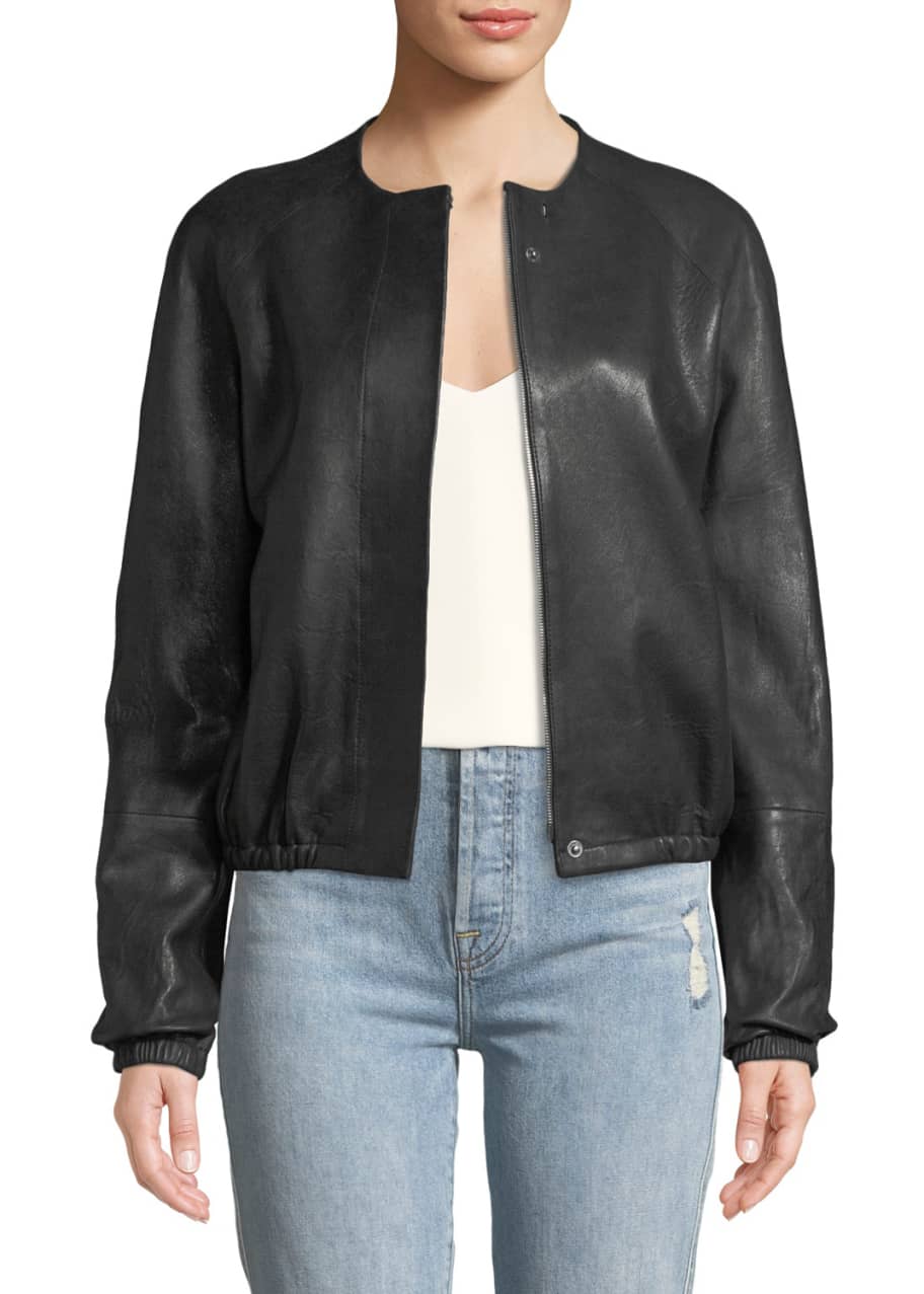 Elizabeth & James Tinley Collarless Leather Bomber Jacket