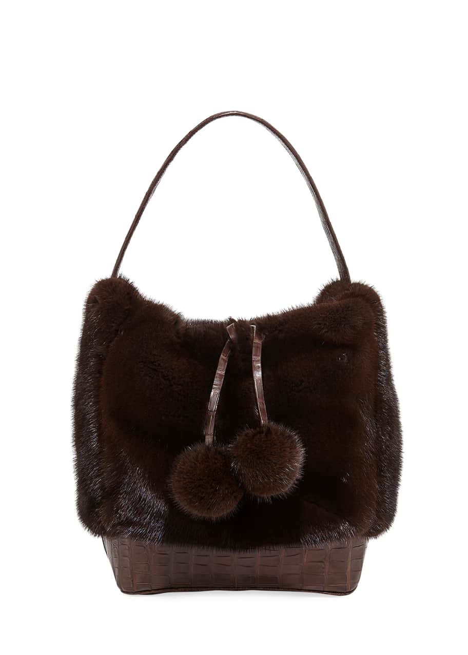 Nancy Gonzalez Nina Medium Mink Fur Bucket Bag w/ Crocodile Trim ...