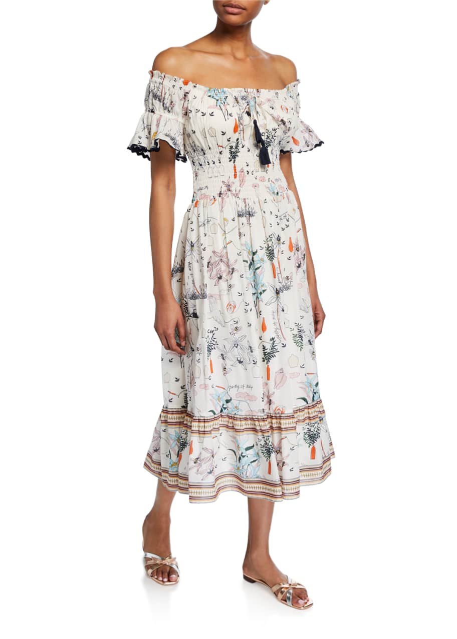 Tory Burch Meadow Folly Off-the-Shoulder Floral Midi Dress - Bergdorf ...