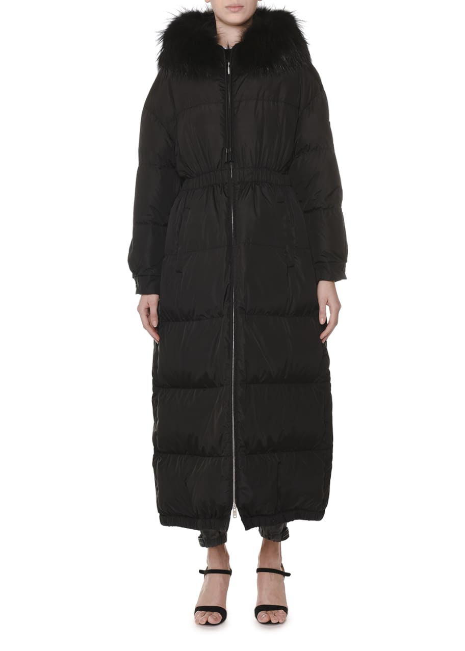 Prada Fur-Hood Cinch-Waist Long Quilted Puffer Coat - Bergdorf Goodman