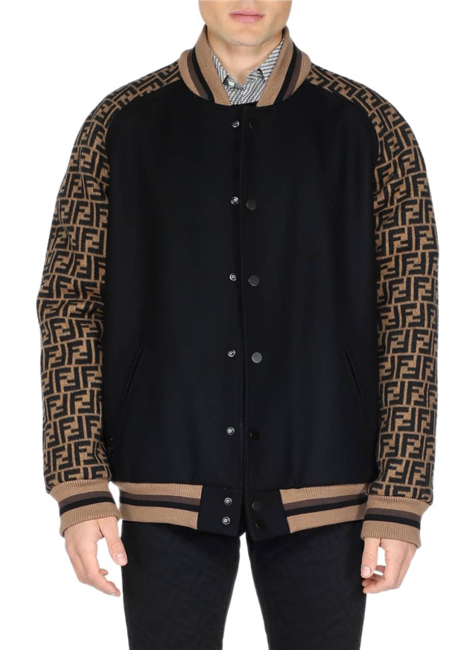 Men's Windbreaker Nylon Bomber Jacket With Monogram by Fendi