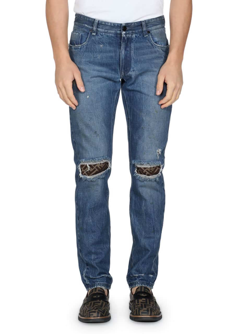 Men s Rip Knee Straight Leg Jeans