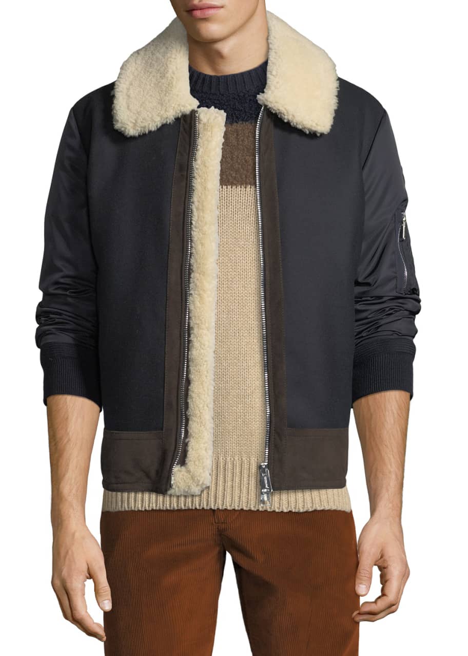 Men s Plovan Shearling Trim Bomber Jacket