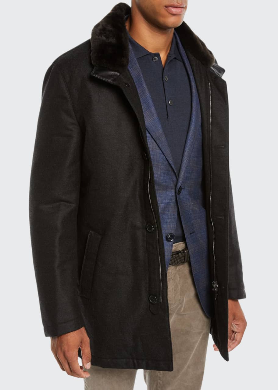 Men's Car Coat with Fur Collar