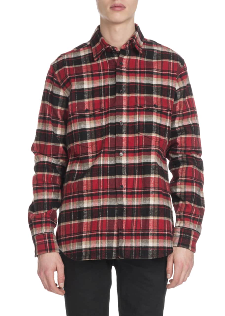 Saint Laurent Men's Flannel Plaid Western Shirt - Bergdorf Goodman