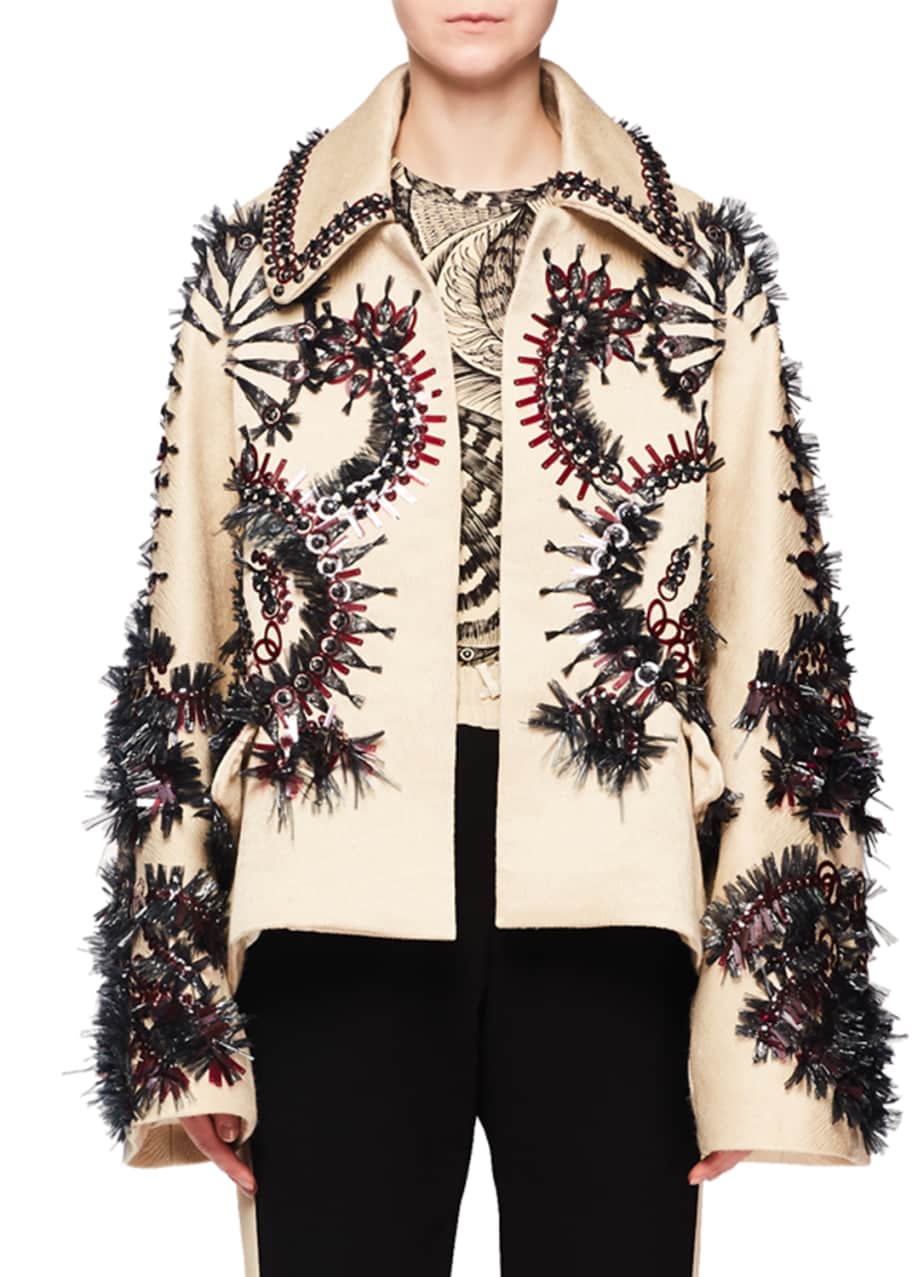 Dries Van Noten Raffia Embroidered Wool Blend Jacket Bergdorf Goodman