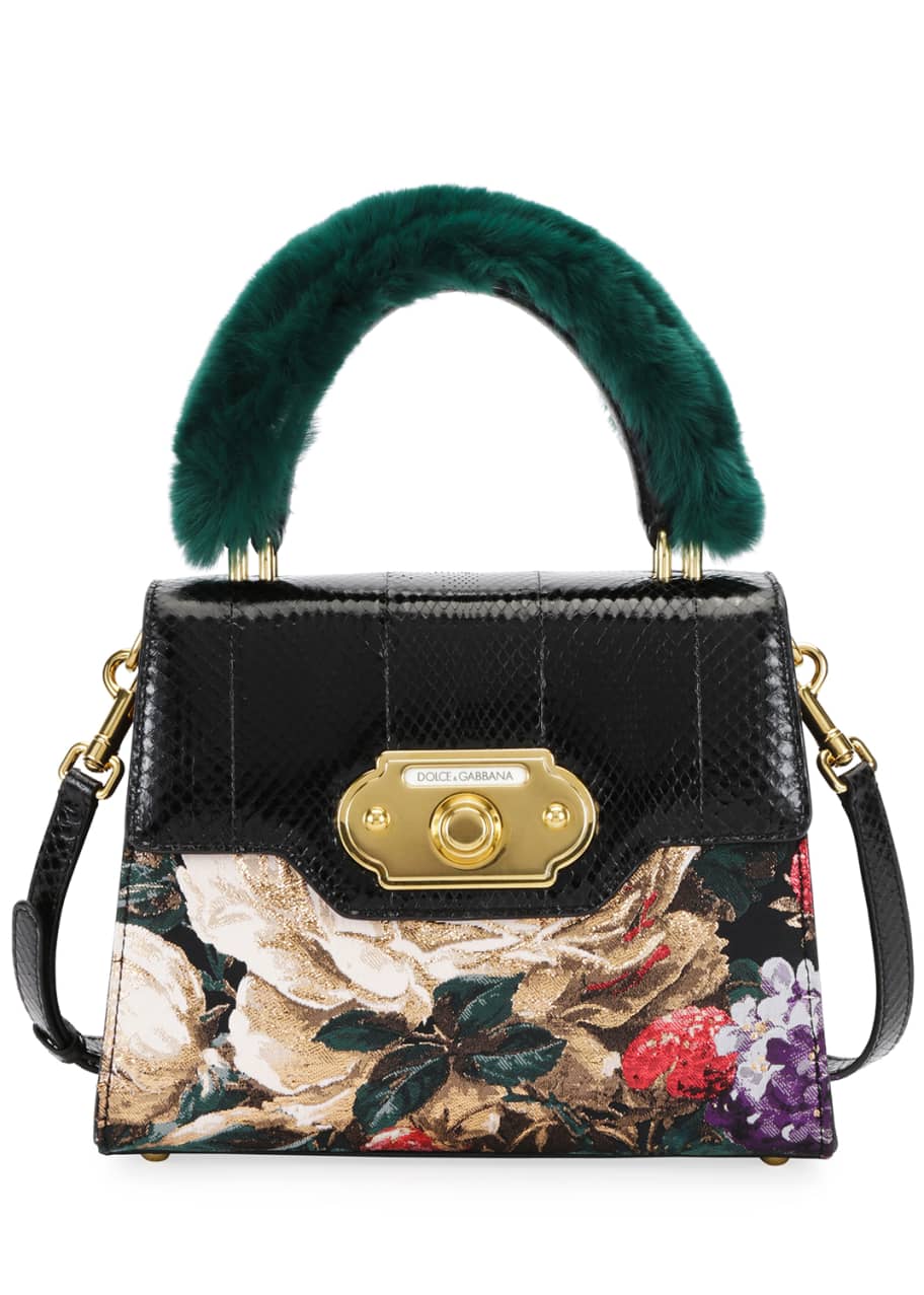 Dolce Gabbana Welcome Medium Snakeskin Fur Handle Shoulder Bag