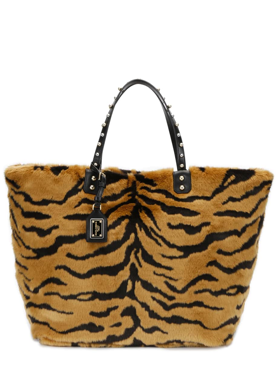 Dolce Gabbana Beatrice Pellicciotto Tiger Faux Fur Shopping Tote