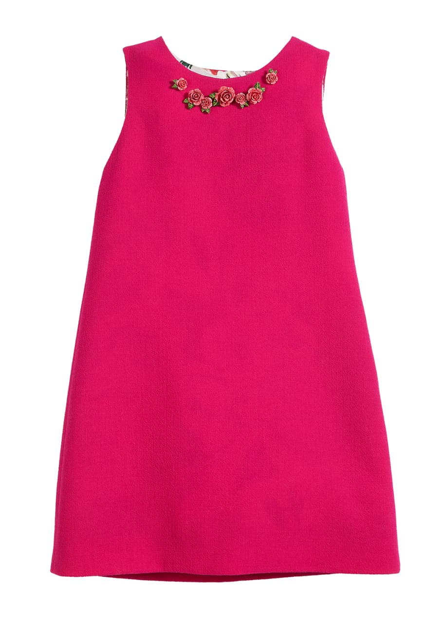 Image 1 of 1: Sleeveless Crepe Dress w/ 3D Roses, Size 8-12