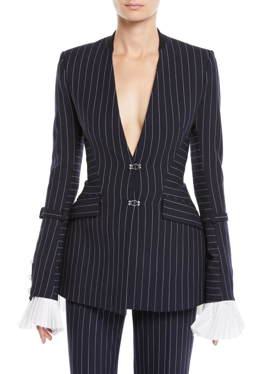 Jonathan Simkhai Tailored Pinstripe Hook Front Blazer Bergdorf