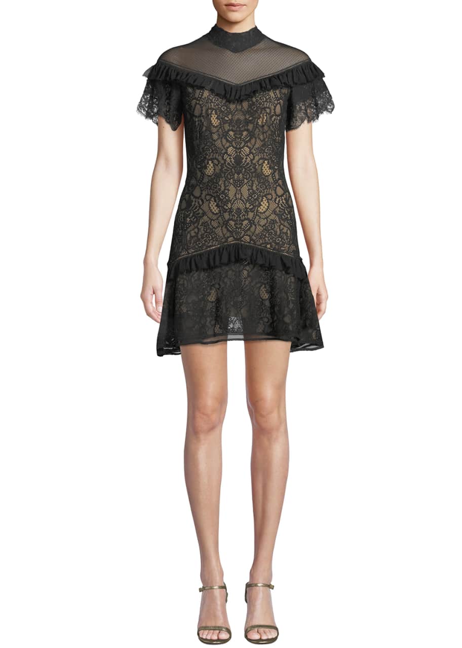 Jonathan simkhai mixed lace cap sleeve mini dress discount