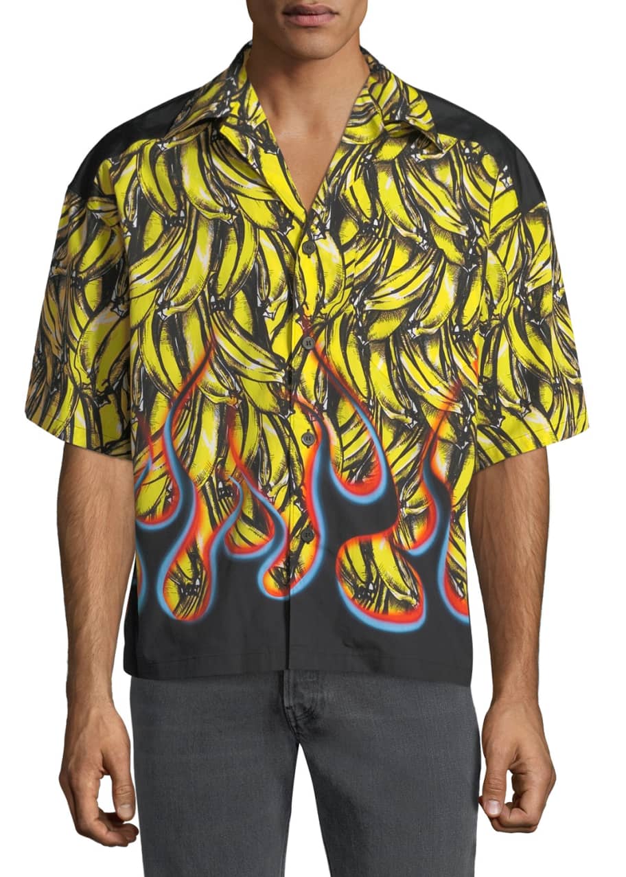 Prada Men's Flame-Print Short-Sleeve Shirt - Bergdorf Goodman