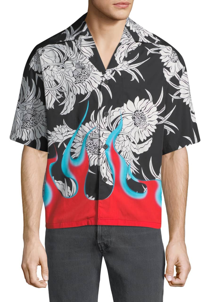 Prada Men's Flame Floral Pattern Short-Sleeve Shirt - Bergdorf Goodman